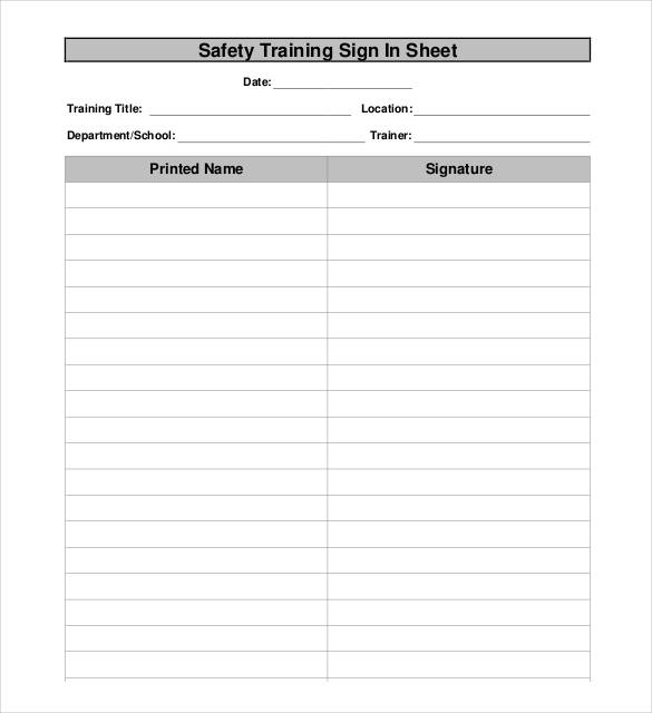 safety training sign in sheet