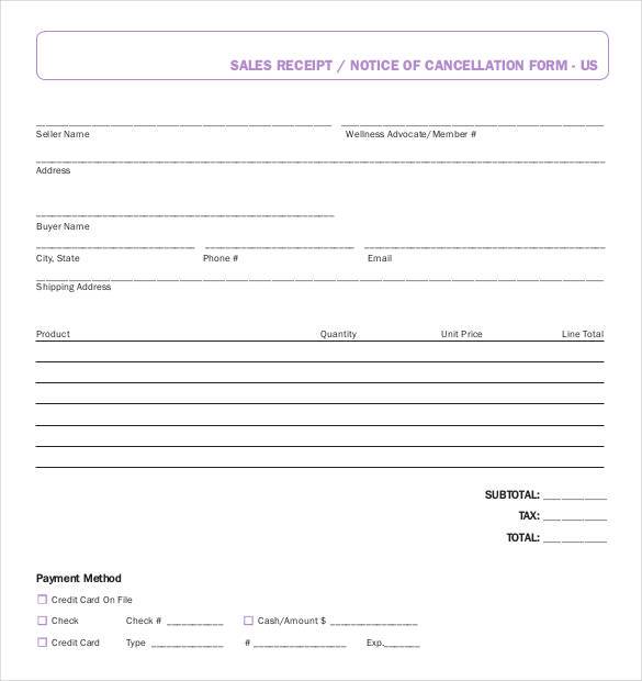 sale receipt notice of cancellation form