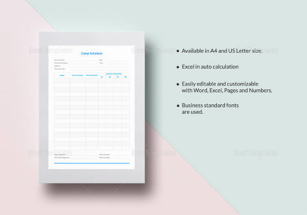 sample camp schedule template