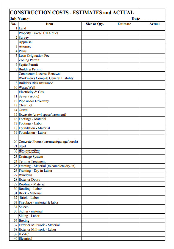 12 Construction Estimate Templates PDF DOC Excel