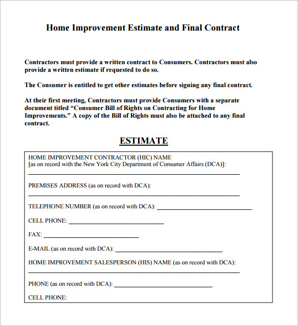 7 Contractor Estimate Templates PDF DOC