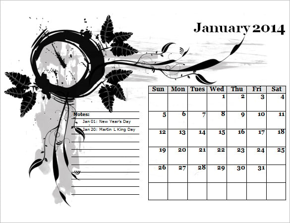 sample desk calendar template