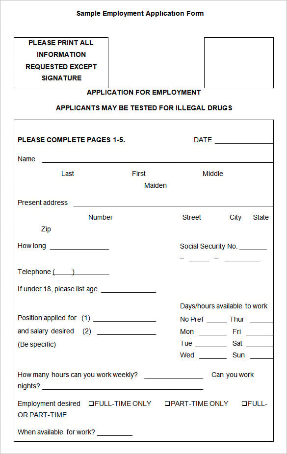 employment application templates 10 free word pdf