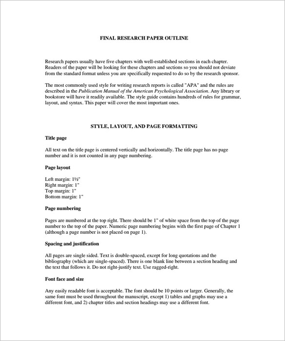 sample final research paper blank outline short version template