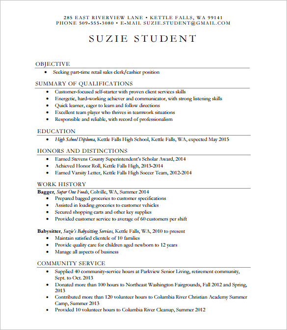 template resume high school student