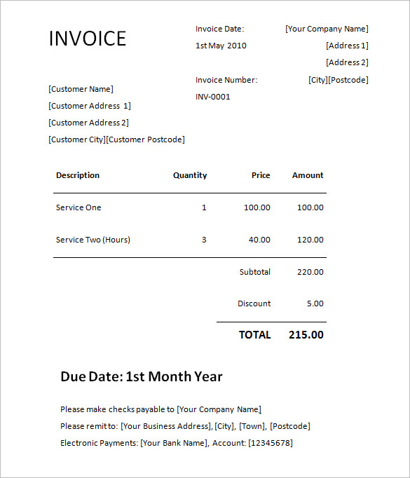 ms word simple invoice template