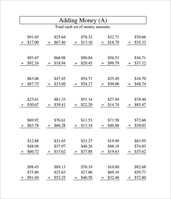 sample money adding template