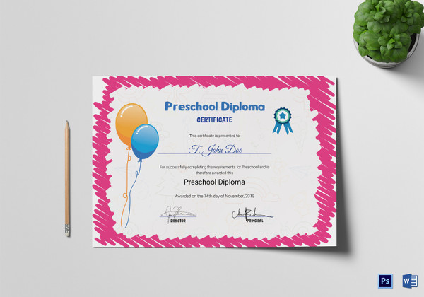 Free 16+ Preschool Certificate Templates in PDF | Word | PSD | Ai | DOC ...