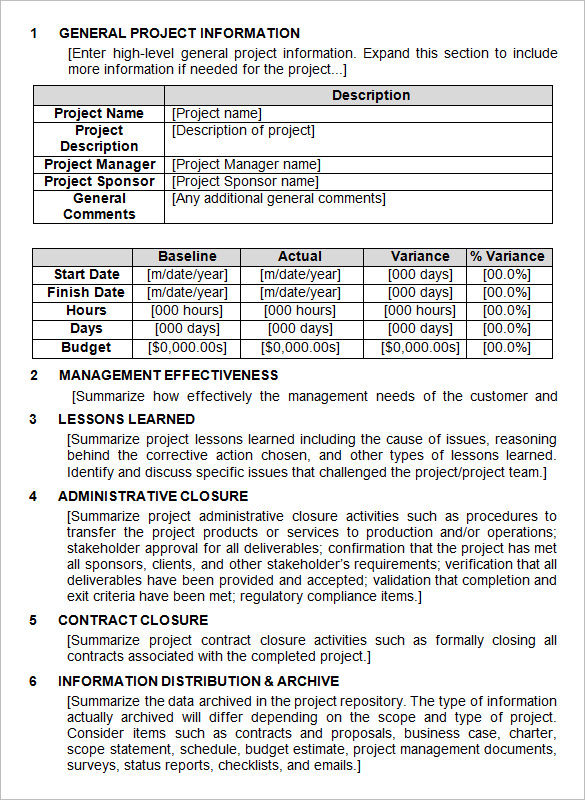 Project Closure Document Sample