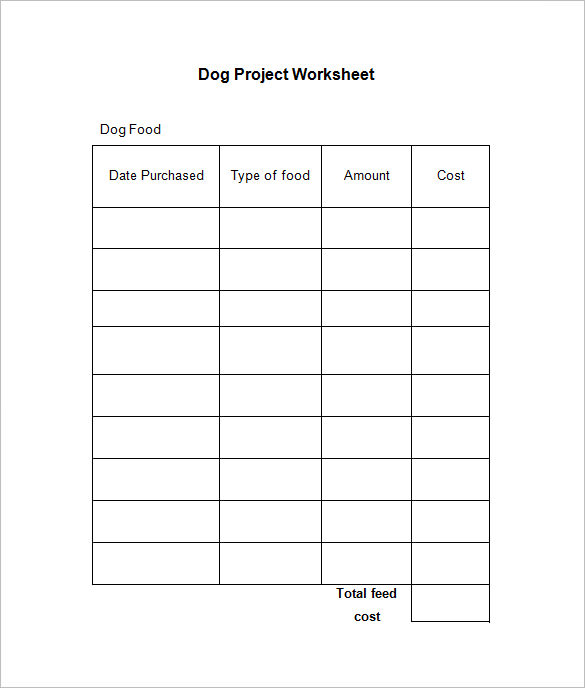 sample project worksheet template for dog