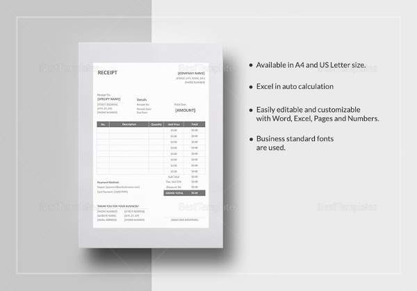 sample receipt template in ipages