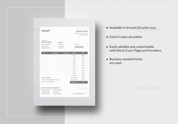 sample receipt template to print