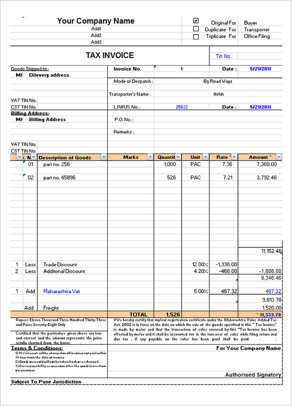 excel billing invoice template