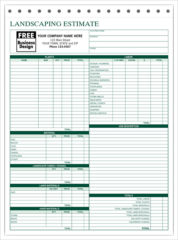 Landscaping Estimate Template FREE DOWNLOAD Aashe