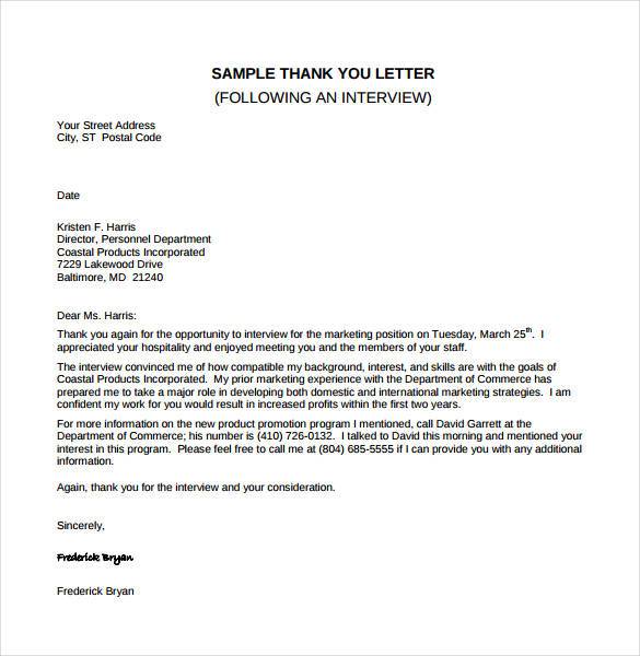 Thank You Letter After Phone Interview - 17+ Free Sample, Example ...