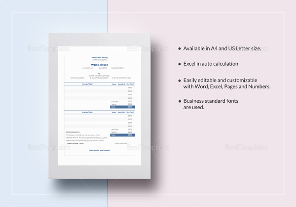 sample work order template