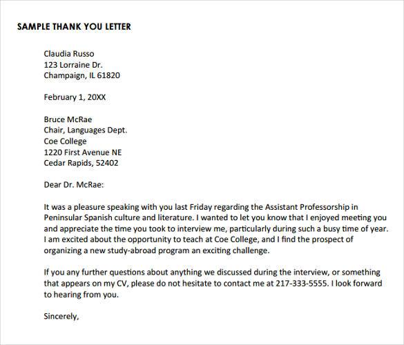 Thank You Letter After Phone Interview - 17+ Free Sample, Example Format Download | Free ...