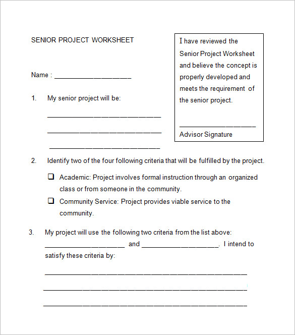 senior project worksheet template download