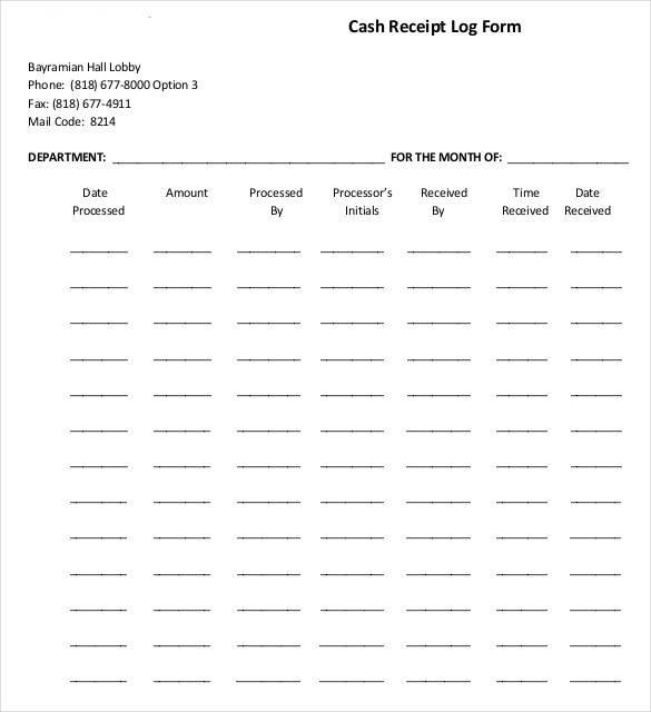 simple cash receipt log form