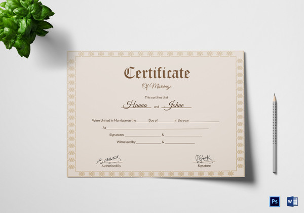 simple marriage certificate agreement template