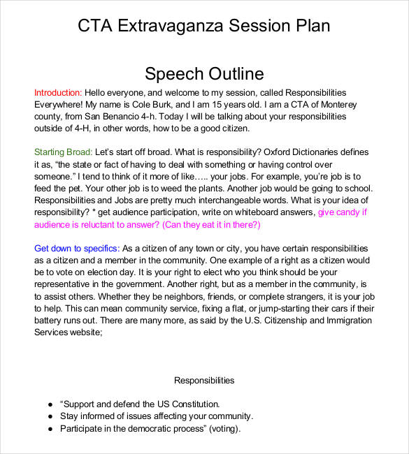 speech planning template