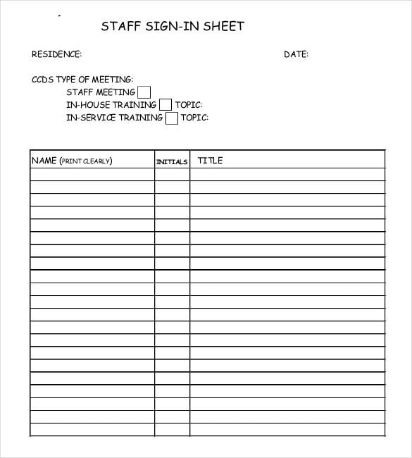 staff meeting sign in sheet