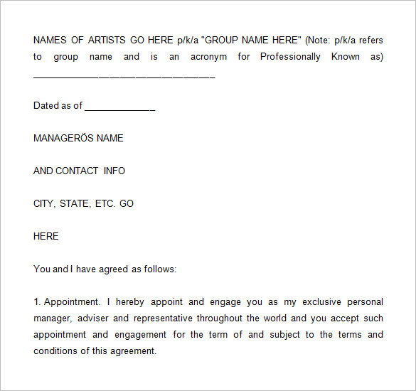 standard artist management agreement