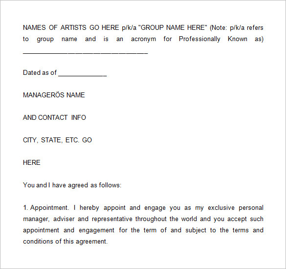 6+ Artist Management Contract Templates Word, PDF, Google Docs