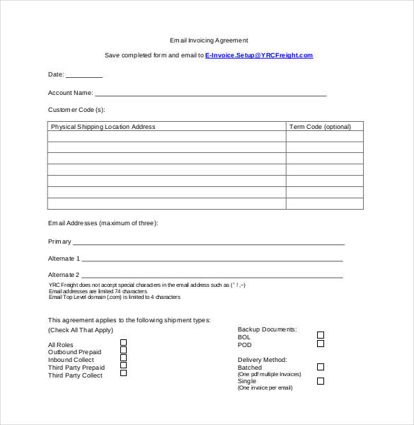 standard email invoicing agreement