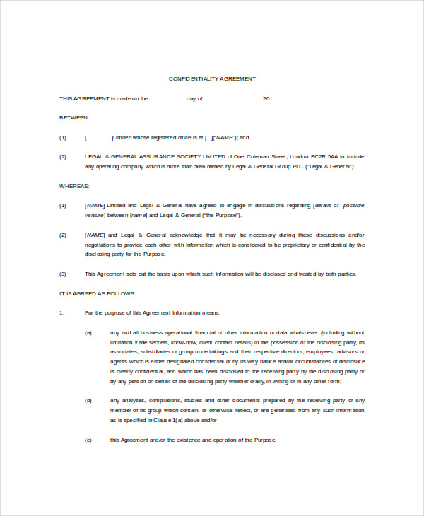 standard form confidentiality agreement1