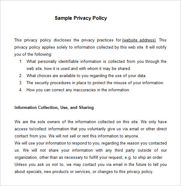 11 Privacy Policy Templates PDF DOC