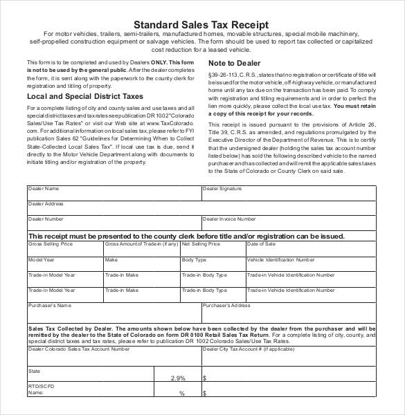standard sales tax receipt
