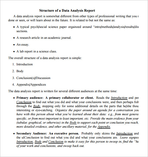 structure of a data analysis report template pdf download