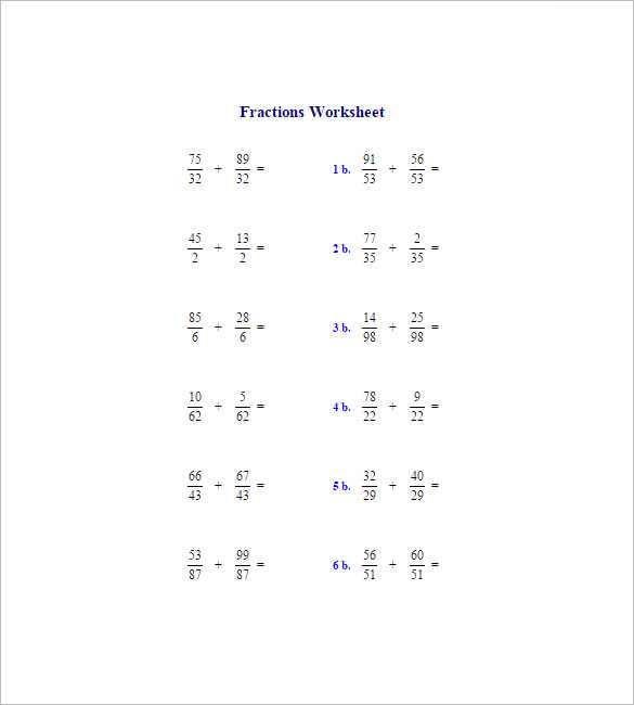 15+ Adding And Subtracting Fractions Worksheets – Free PDF Documents ...