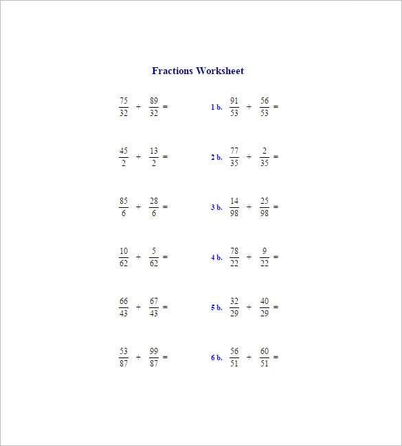 15+ Adding And Subtracting Fractions Worksheets – Free PDF Documents ...