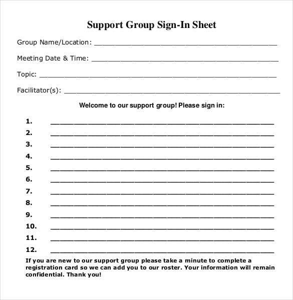 support group sign in sheet