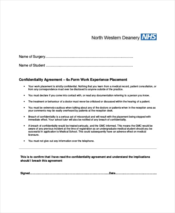 surgery patient confidentiality agreement sample