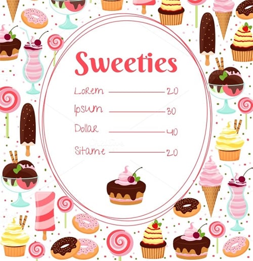 sweets menu or price list template