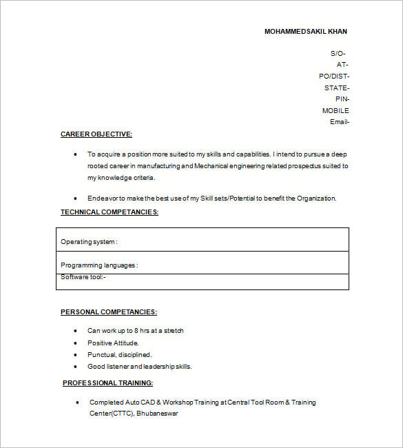 technical resume format