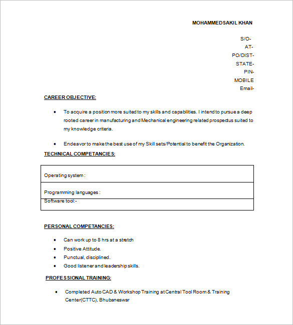 Technical resume format for it job