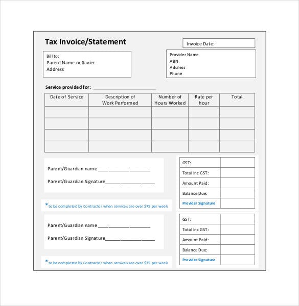 tax invoice statement template