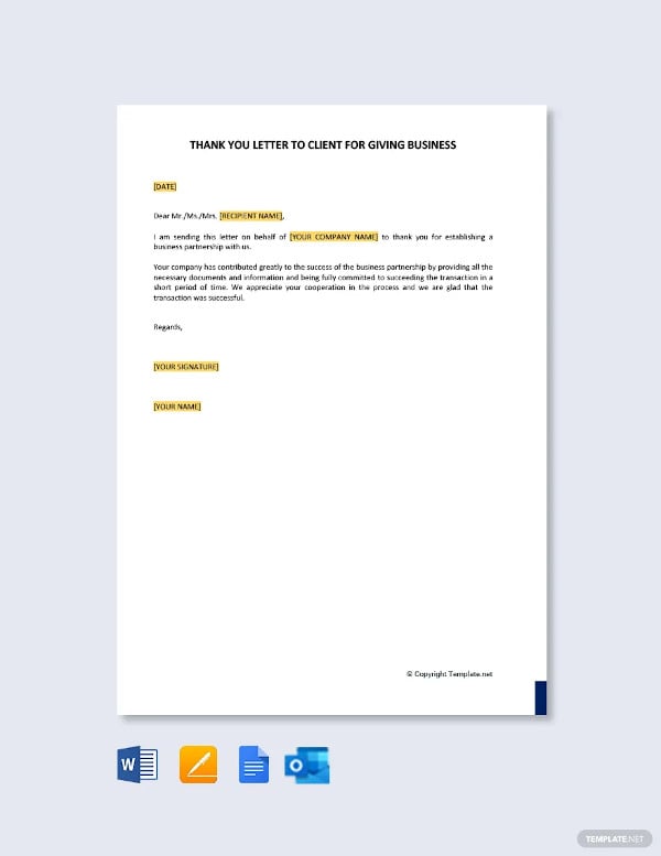 thank you letter to client for giving business template