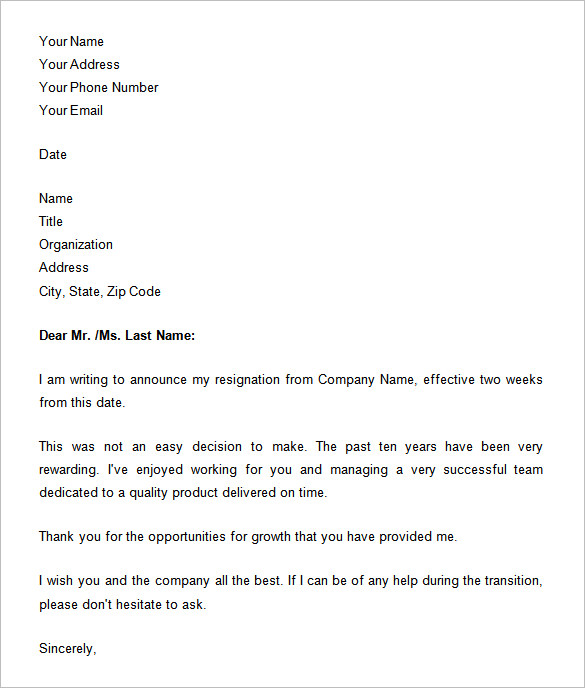 36 Two Weeks Notice Letter Templates PDF Google Docs MS Word 