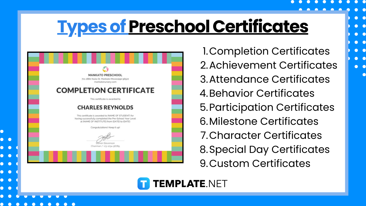 types of preschool certificates