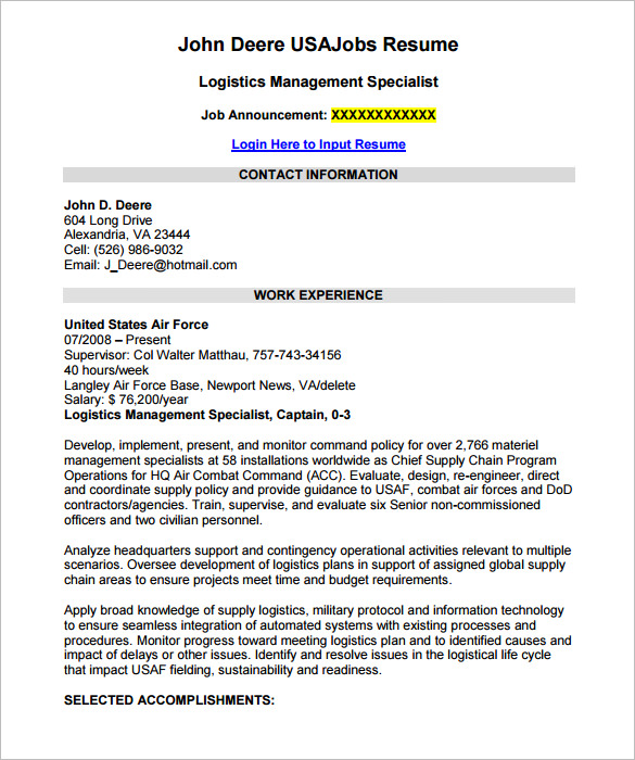 Federal Resume Template Word