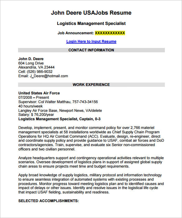 federal government resume template download