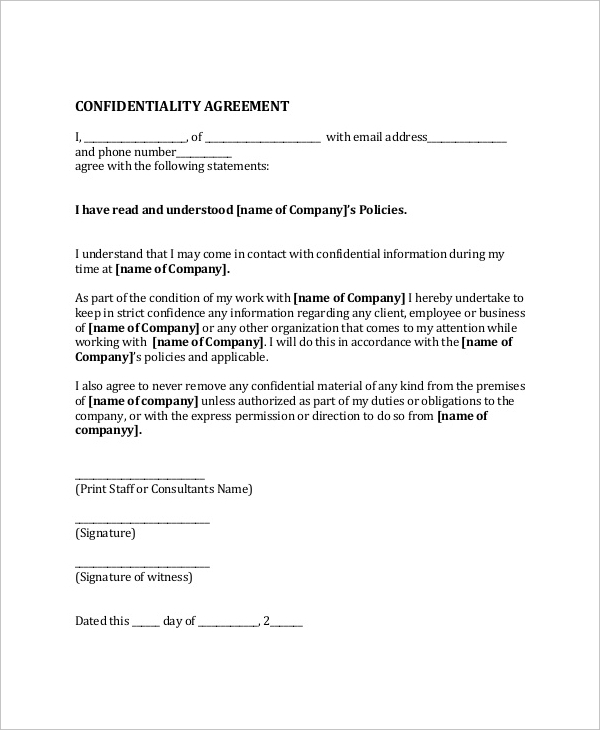 understanding confidentiality agreement sample template