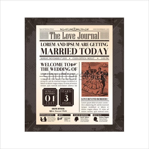 vintage newspaper journal wedding invitation
