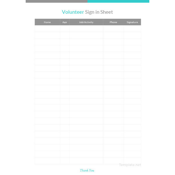 volunteer sign in sheet template