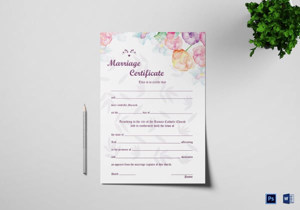 watercolor wedding certificate psd template